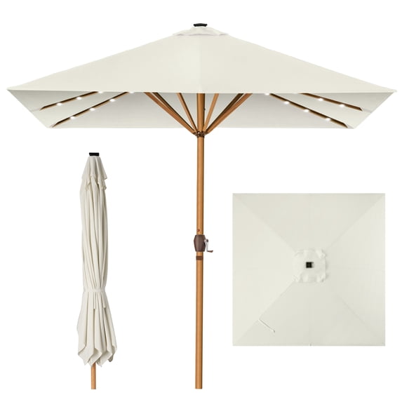 Best Choice Products 9ft Deep Square Solar LED Lighted Patio Umbrella w/ Woodgrain Pattern, UV-Resistant - Ivory