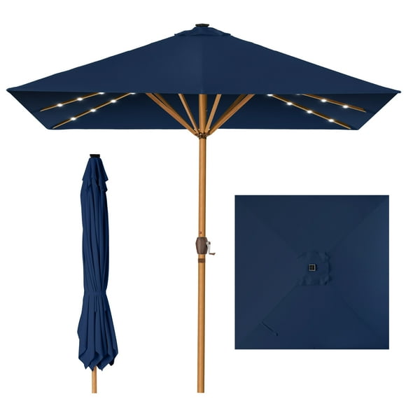 Best Choice Products 9ft Deep Square Solar LED Lighted Patio Umbrella w/ Woodgrain Pattern, UV-Resistant - Navy Blue