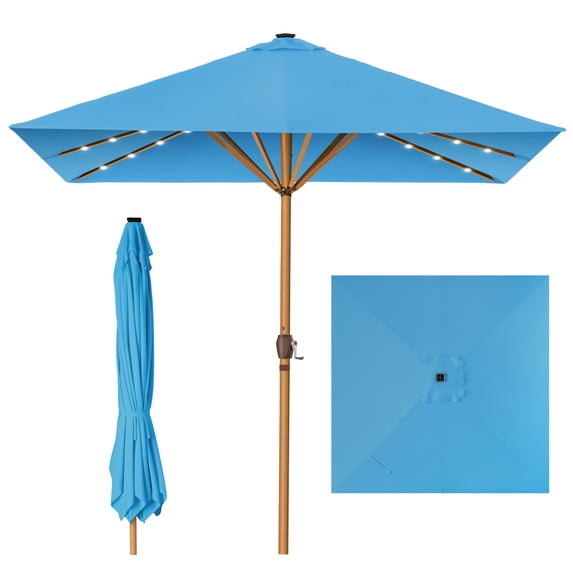Best Choice Products 9ft Deep Square Solar LED Lighted Patio Umbrella w/ Woodgrain Pattern, UV-Resistant - Sky Blue
