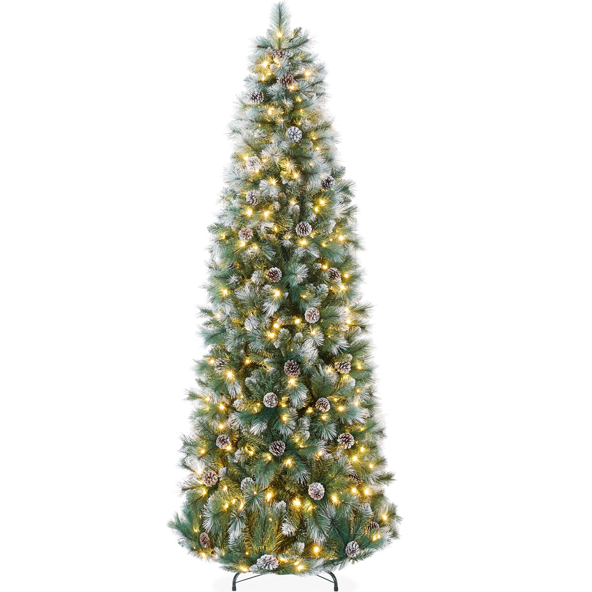 Best Choice Products 9ft Frosted Pre-Lit Artificial Scotch Pine Pencil ...