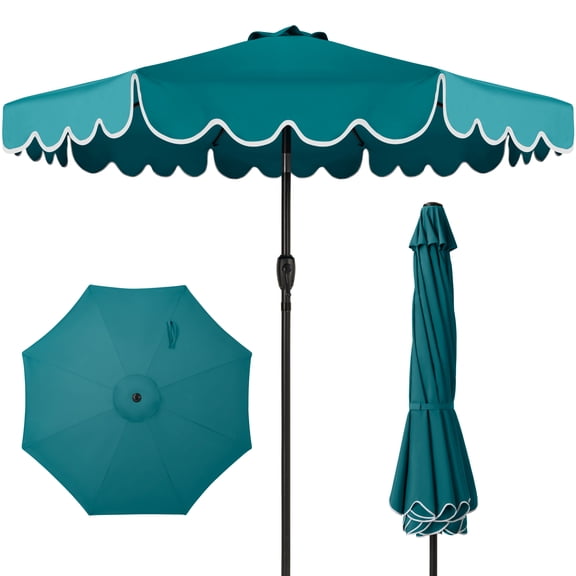 Best Choice Products 9ft Patio Market Umbrella with Scallop Trim, Fade-Resistant, Crank & Tilt, Wind Vent - Cerulean