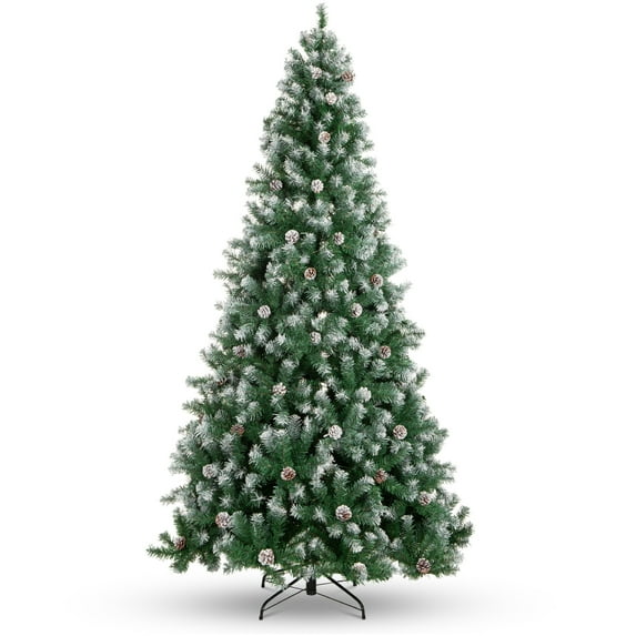 Best Choice Products 9ft Pre-Decorated Holiday Christmas Pine Tree w/2,028 Branch Tips, Partially Flocked, Base  Green