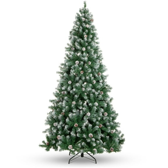 Best Choice Products 9ft Pre-Decorated Holiday Christmas Pine Tree w/2,028 Branch Tips, Partially Flocked, Base Green