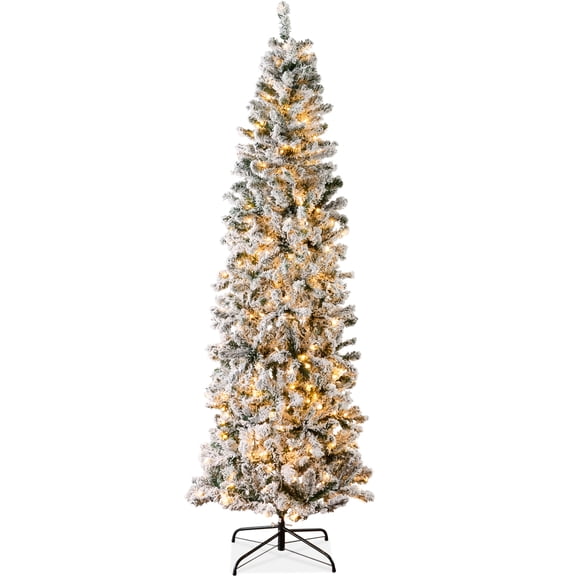 Best Choice Products 9ft Pre-Lit Artificial Snow Flocked Pencil Christmas Tree Holiday Decoration w/ 500 Lights