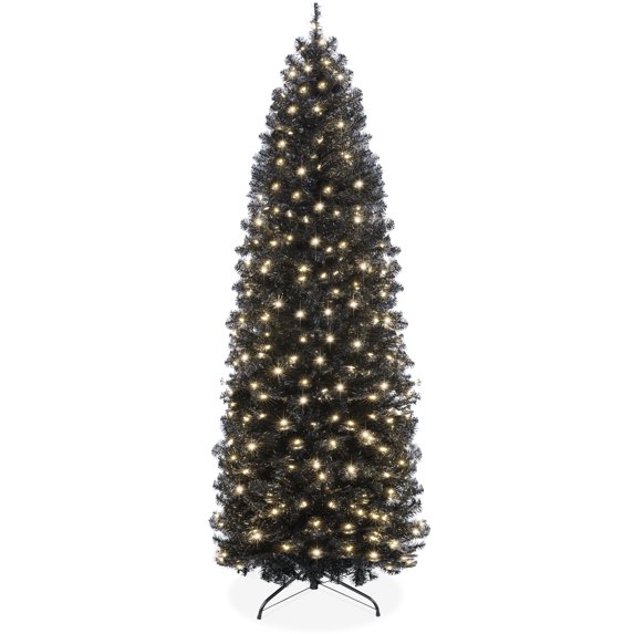 Best Choice Products 9ft Pre-Lit Black Artificial Christmas Tree, Holiday Pencil Tree w/ 500 Incandescent Lights, Base