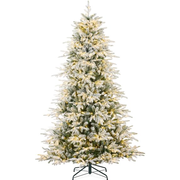 Best Choice Products 9ft Pre-Lit Flocked Full Aspen Noble Fir Christmas Tree w/ 1,200 2-in-1 Glowing LEDs