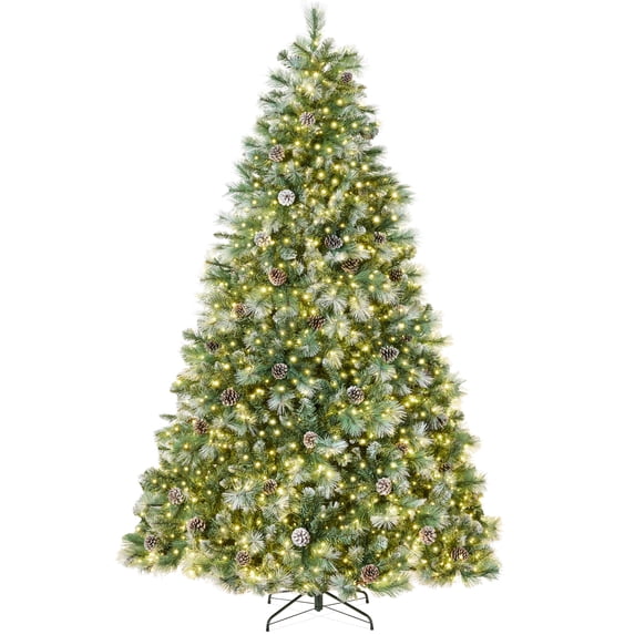 Best Choice Products 9ft Pre-Lit Frosted Scotch Pine Christmas Tree w/ 2,020 Branch Tips, 600 2-in-1 LED Lights