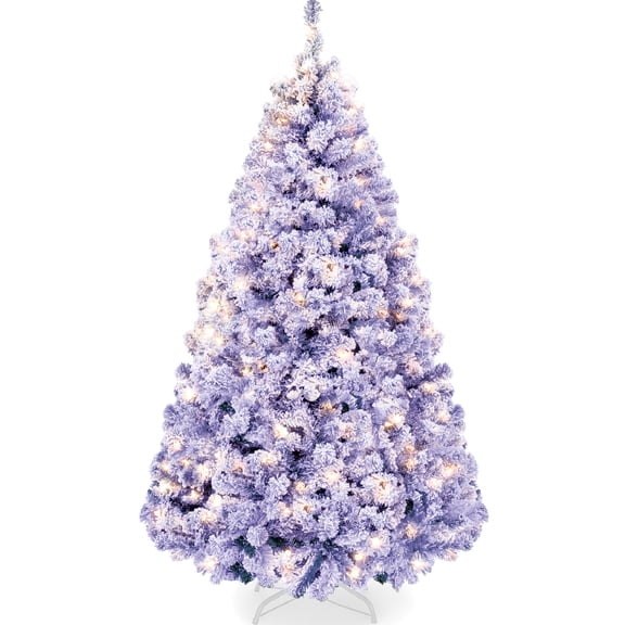 Best Choice Products 9ft Pre-Lit Lavender Christmas Pine Tree w/ Flocked Branches, 900 Warm-White Lights