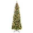 thumbnail image 1 of Best Choice Products 9ft Pre-Lit Pencil Christmas Tree, Pre-Decorated, Frosted w/ 1,298 Flocked Tips, 460 Lights, Base, 1 of 7