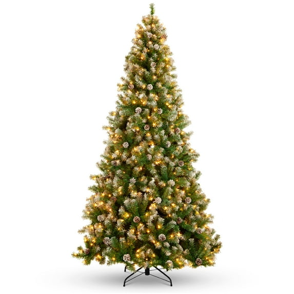 Best Choice Products 9ft Pre-Lit Pre-Decorated Holiday Christmas Pine Tree w/ Flocked Tips, 850 Lights, Base - Green