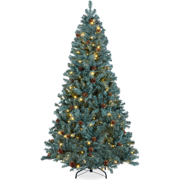 Best Choice Products 9ft Pre-Lit Pre-Decorated Holiday Christmas Pine Tree w/ 2,028 Tips, 850 Lights, Base Blue Spruce