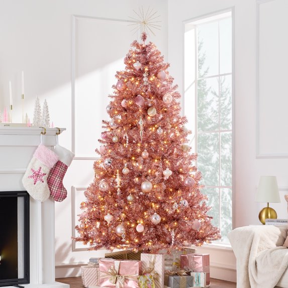 Best Choice Products 9ft Prelit Artificial Tinsel Christmas Tree Festive Holiday Decoration w/ 2,097 Tips - Pink