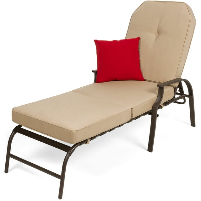 Best Choice Products Adjustable Outdoor Chaise Lounge Chair for Patio, Poolside w/ UV-Resistant Cushion - Brown/Beige