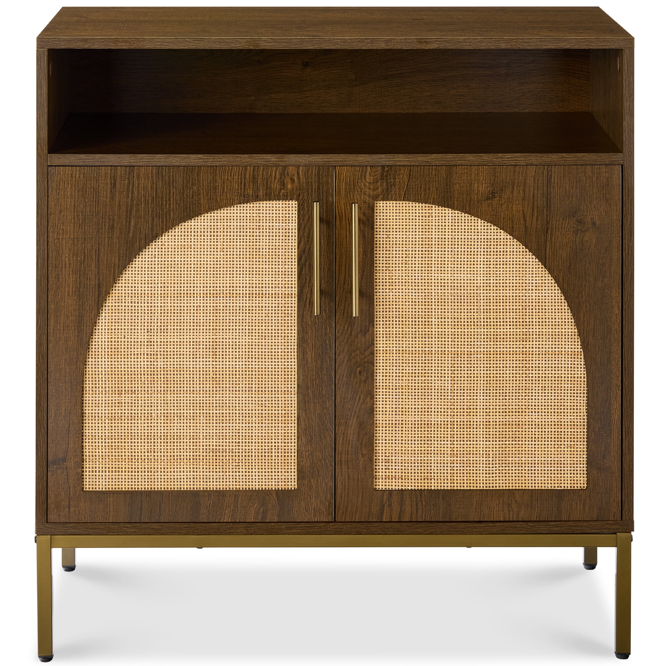 Natural Brown Engineered Wood and Rattan 2-Door Cabinet
