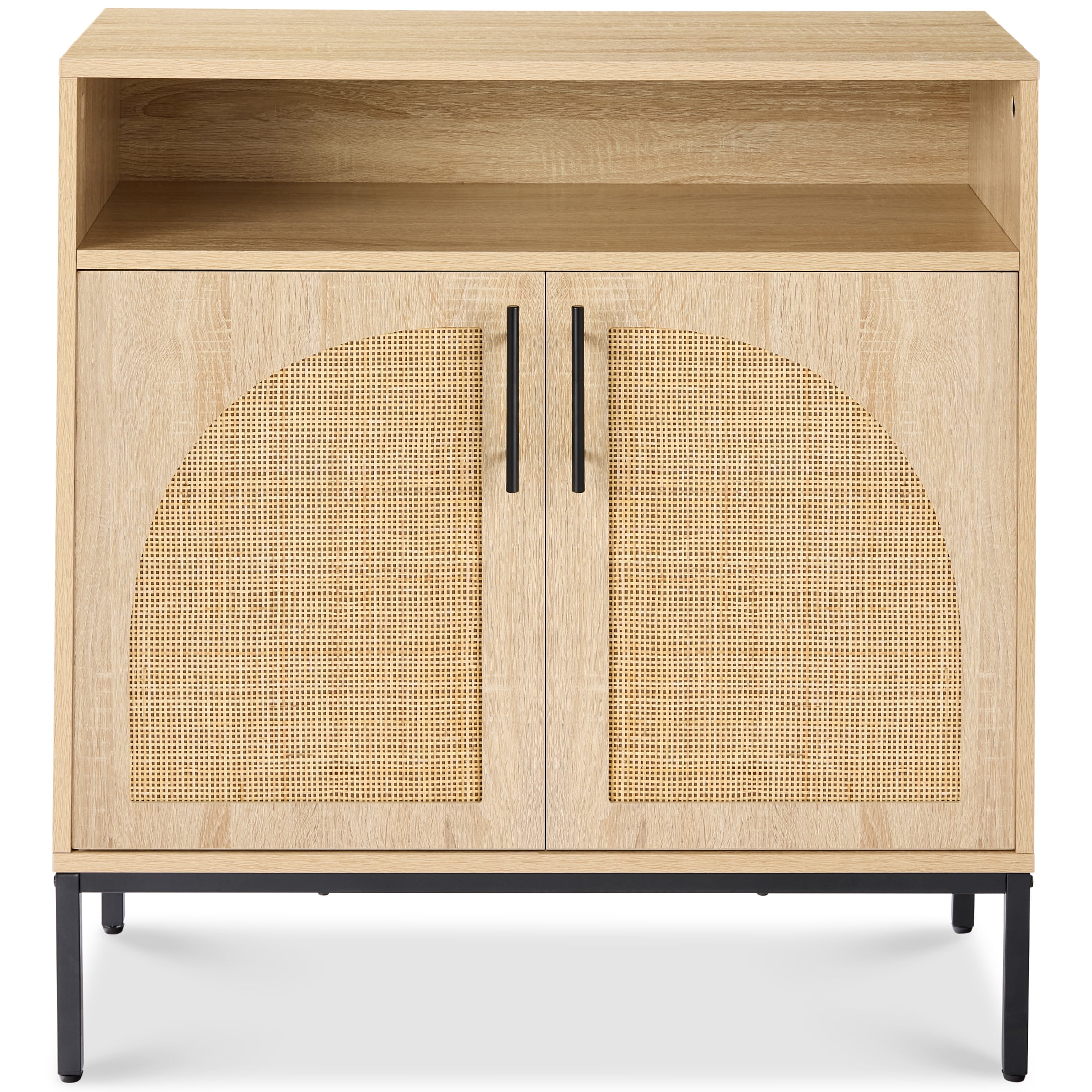 Best Choice Products Arched 2-Door Rattan Cabinet, Sideboard, Buffet, w/ Cord Cutout, Adjustable Storage Shelf - Natural