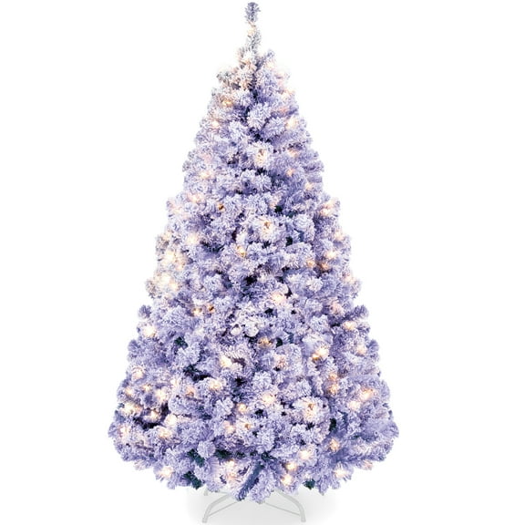Best Choice Products Artificial Flocked Christmas Tree, 6ft Pre-Lit Holiday Decor w/250 Twinkle Lights - Lavender