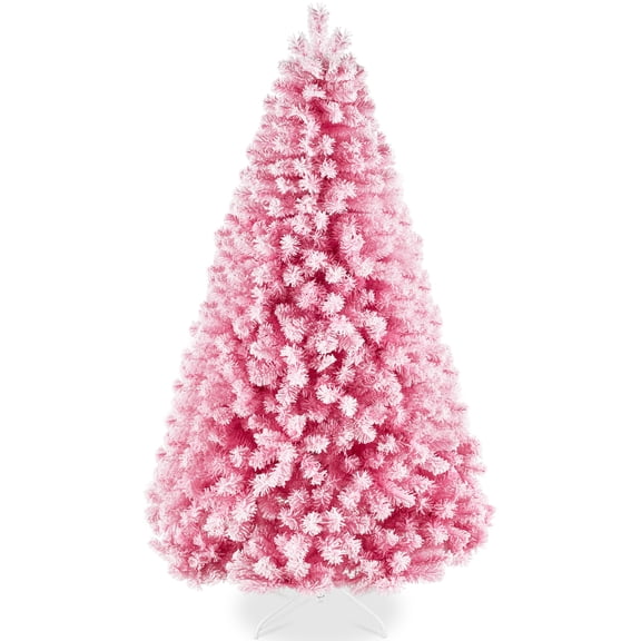 Best Choice Products Artificial Flocked Christmas Tree, 6ft Premium Unlit Colorful Pine Holiday Decor w/Stand - Pink