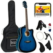 Best Choice Products Beginner Acoustic Electric Guitar Starter Set 41in w/ All Wood Cutaway Design, Case - Blue
