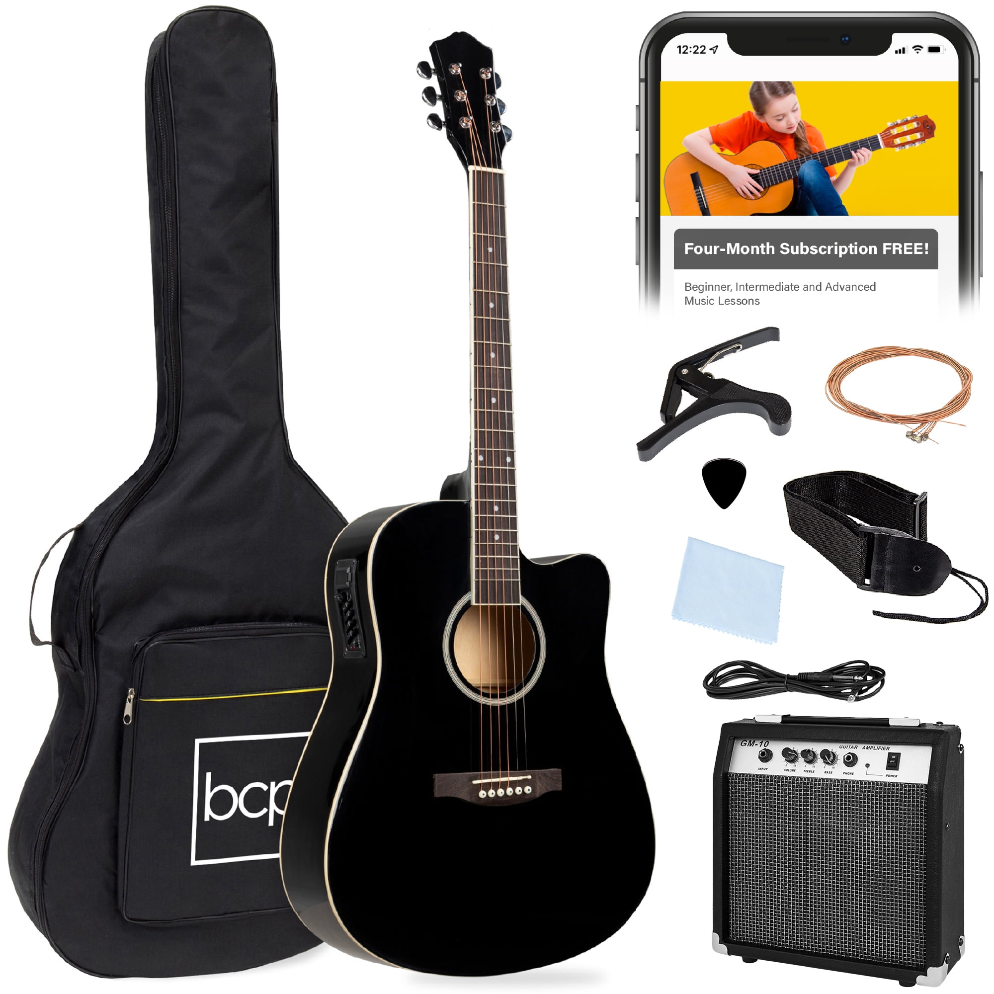 Best Choice Products Beginner Acoustic Electric Guitar Starter Set 41in w/ Wood Cutaway Design, Gig Bag - Black