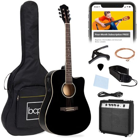 Best Choice Products Beginner Acoustic Electric Guitar Starter Set 41in w/ Wood Cutaway Design, Gig Bag - Black