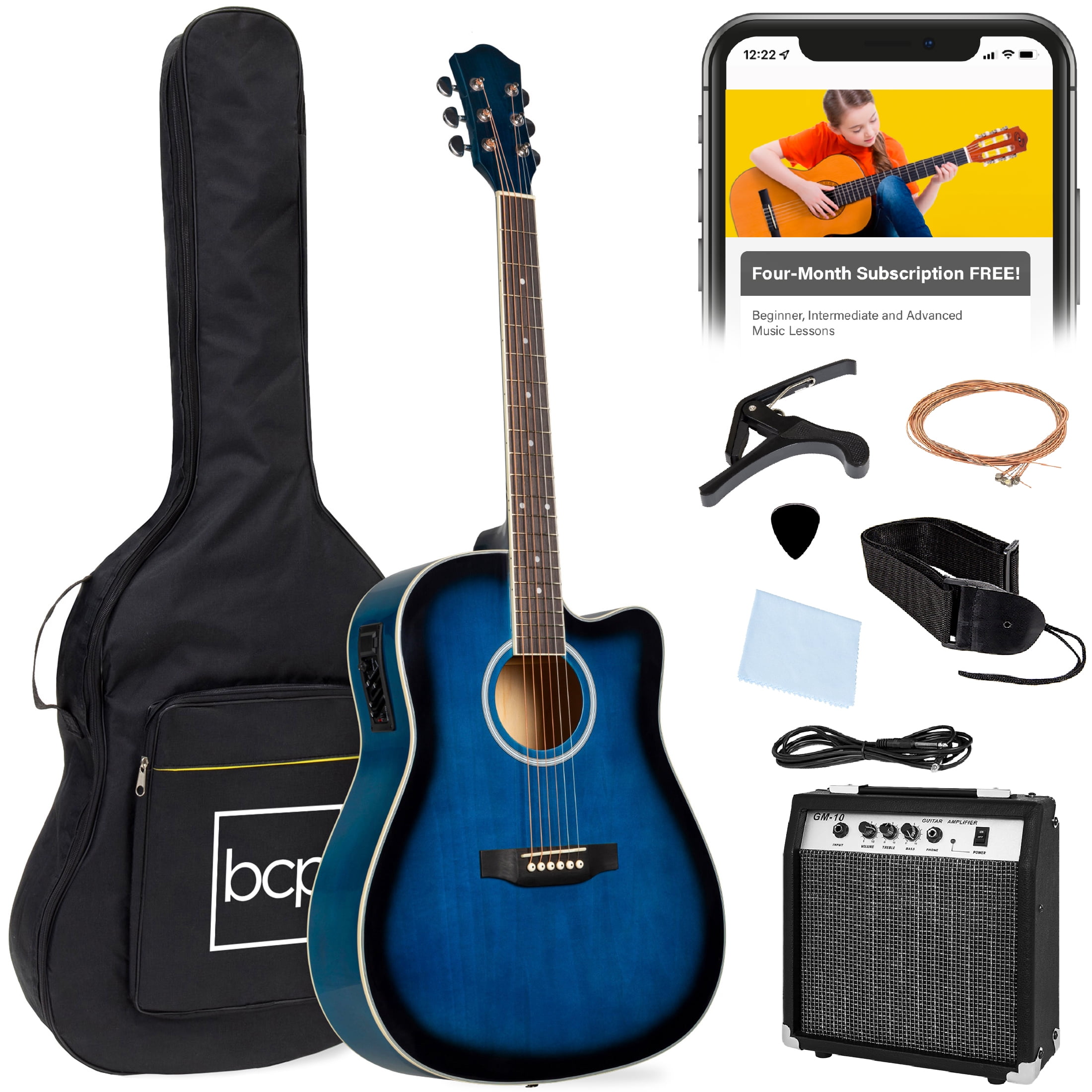 Best Choice Products Beginner Acoustic Electric Guitar Starter Set 41in w/ Wood Cutaway Design, Gig Bag - Blue