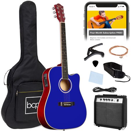 Best Choice Products Beginner Acoustic Electric Guitar Starter Set 41in w/ Wood Cutaway Design, Gig Bag - Dark Blue
