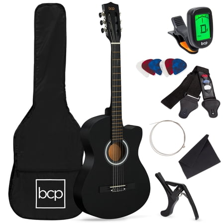 Best Choice Products Beginner Acoustic Guitar Starter Set 38in w/ Case, All Wood Cutaway Design, Strap - Black