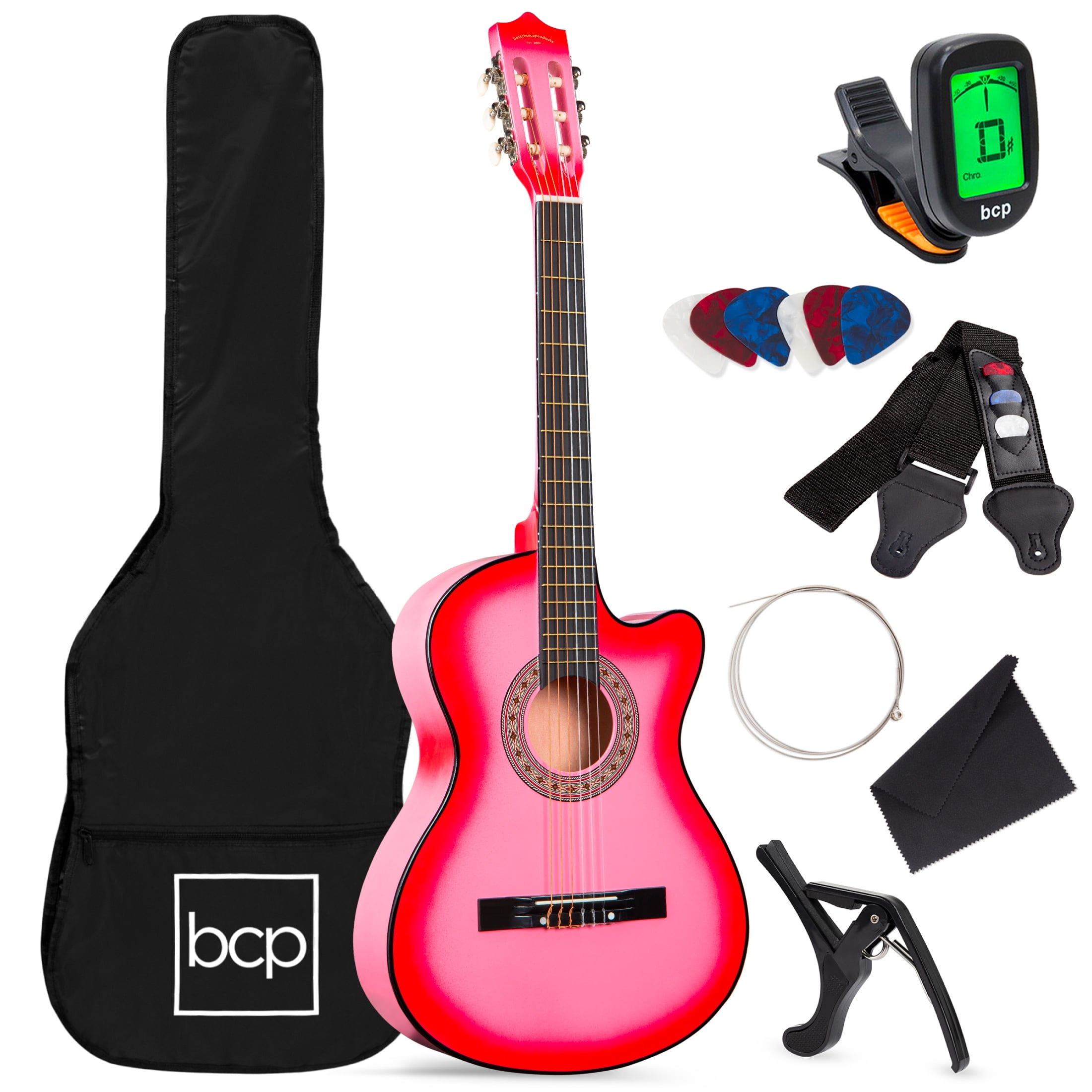 Best Choice Products Beginner Acoustic Guitar Starter Set 38in w/ Case, All Wood Cutaway Design, Strap - Black - Walmart.com Best Choice Products Beginner Acoustic Guitar Starter Set 38in w/ Case, All Wood Cutaway Design, Strap - Black - Walmart.com