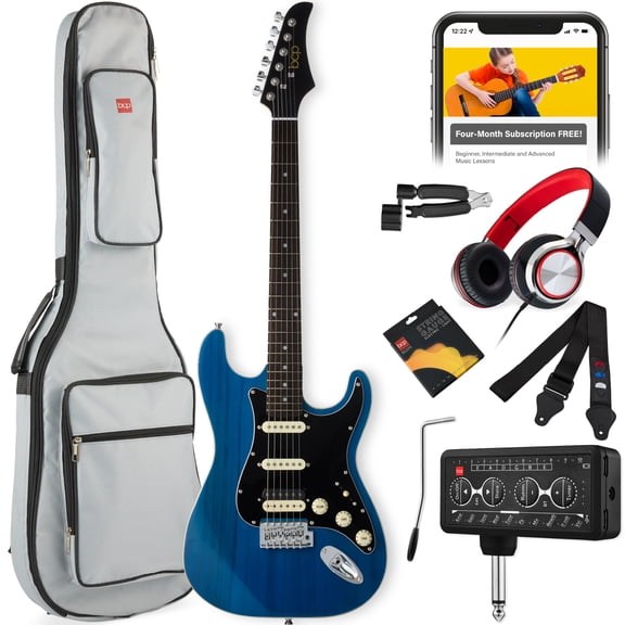 Best Choice Products Beginner HSS Electric Guitar Kit w/ Headphone Amp, Gig-Bag, Headphones - Midnight Blue/Black