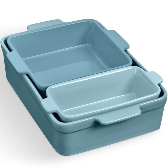 Best Choice Products Ceramic Bakeware Set of 3 Casserole, Loaf, and Square Dishes w/ Handles - Cornflower Blue