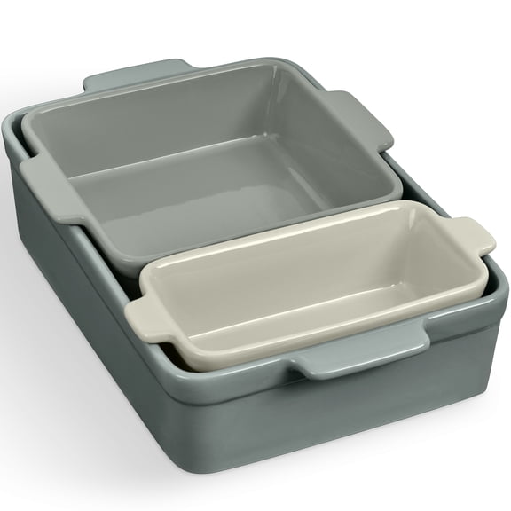 Best Choice Products Ceramic Bakeware Set of 3 Casserole, Loaf, and Square Dishes w/ Handles - French Gray