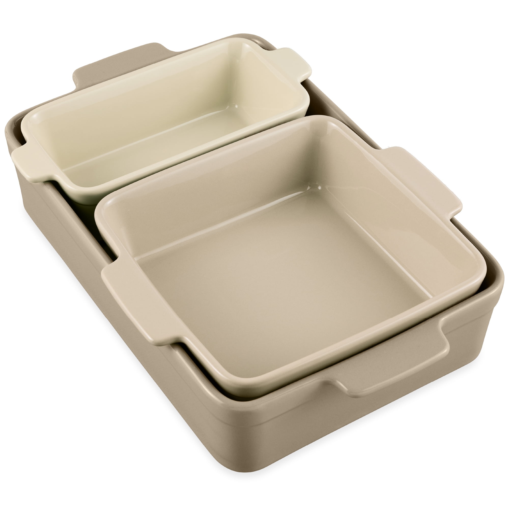 Best Choice Products Ceramic Bakeware Set of 3 Casserole, Loaf, and Square Dishes w/ Handles - Mushroom Beige - Walmart.com