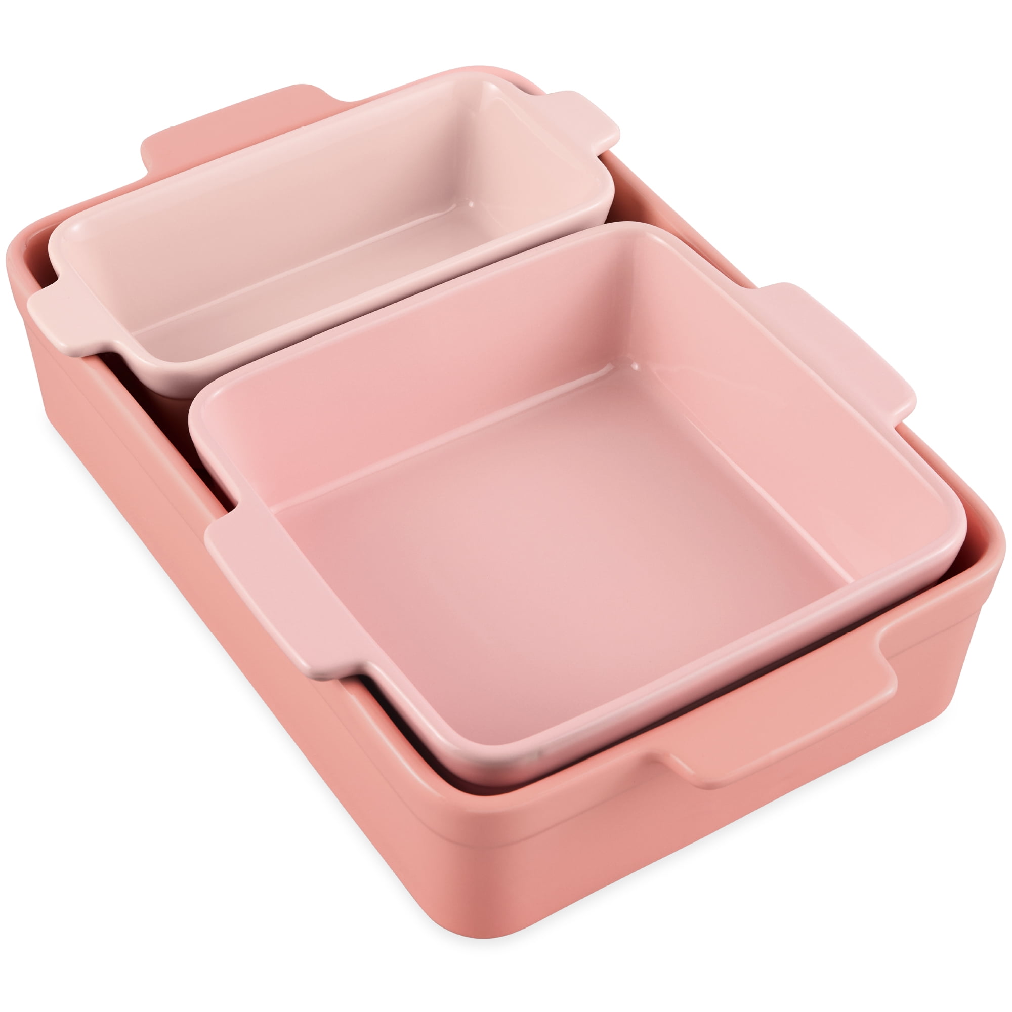 Pink Champagne Ceramic Bakeware Set with Handles, 3-Piece