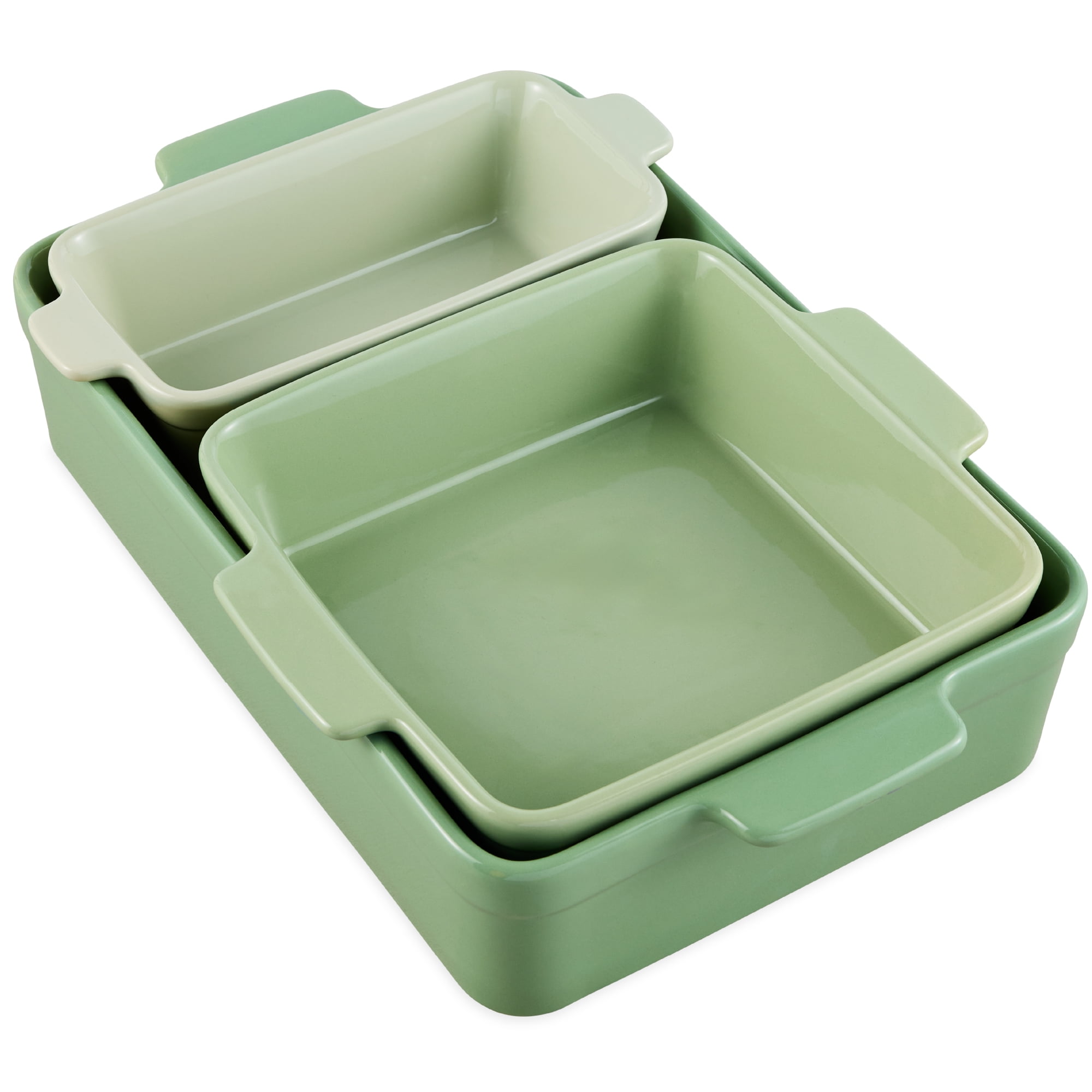 Sage Green Ceramic Rectangular Bakeware Set of 3