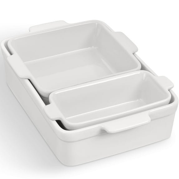 Best Choice Products 3-Piece Ceramic Bakeware Set, Stoneware Baking Dishes, Casserole Serving Set - Vanilla Buttercream