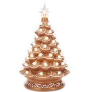 Best Choice Products 15in Ceramic Christmas Tree, Pre-lit Hand-Painted Tabletop Holiday Tree, Gingerbread w/ White
