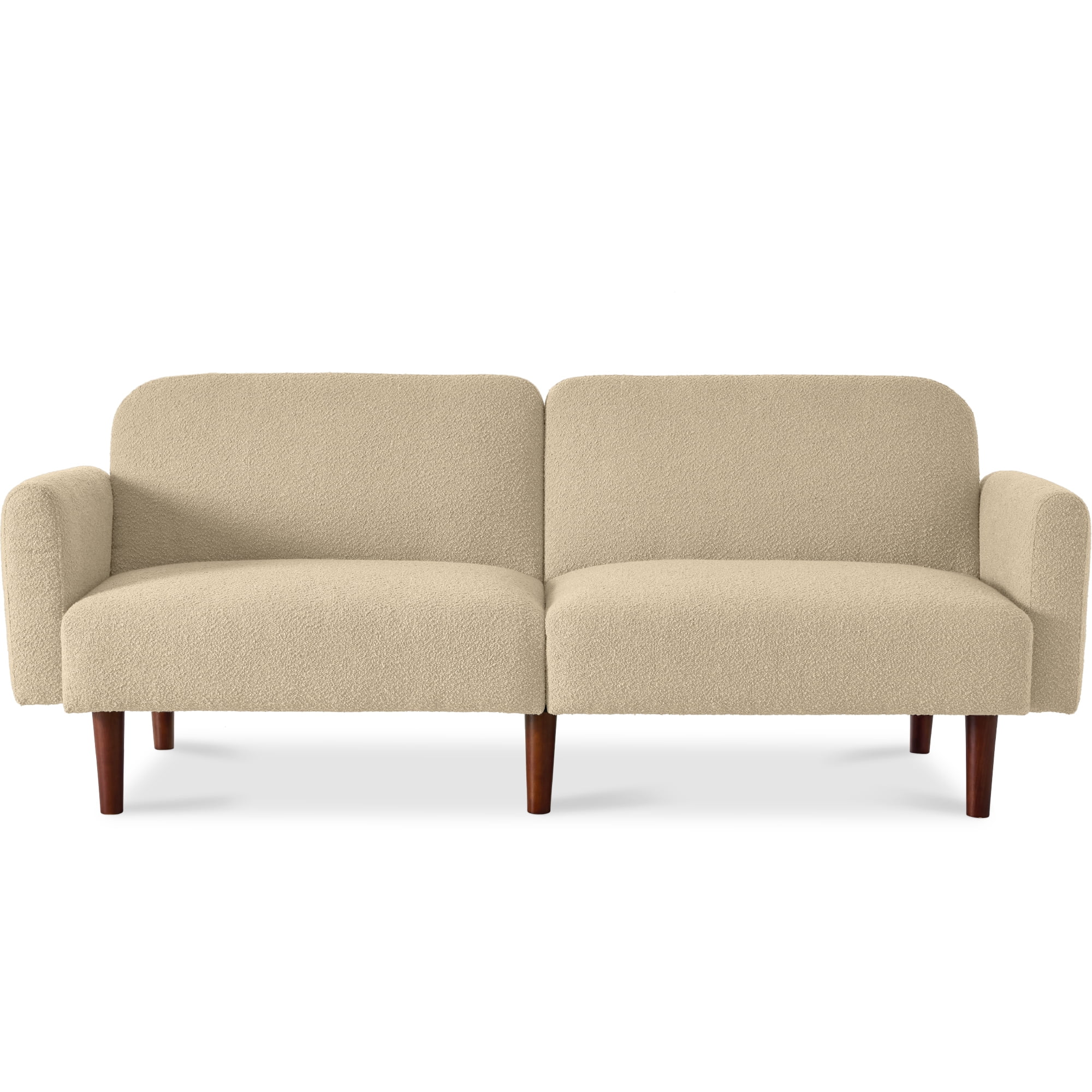 Best Choice Products Curved Convertible Futon, Boucle Fabric Split-Back Sleeper Bed - Oatmeal