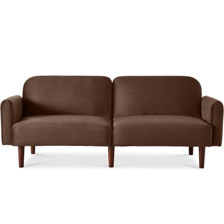 Best Choice Products Curved Convertible Futon, Velvet Fabric Split-Back Sleeper Bed - Mocha Brown