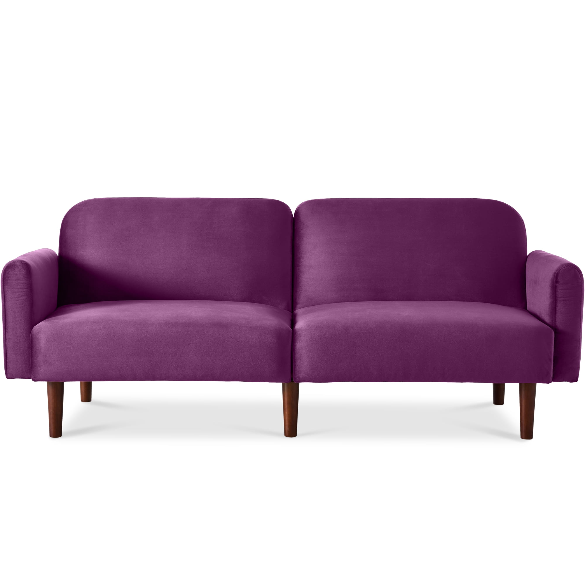 Plum Velvet Split-Back Sleeper Sofa with Round Arms