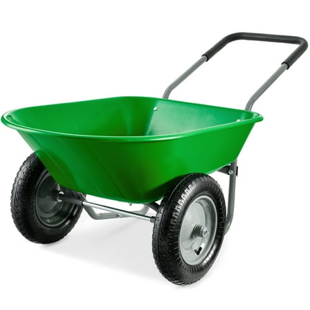 Best Choice Products Dual-Wheel Home Wheelbarrow Yard Garden Cart for Lawn, Construction - Bright Green