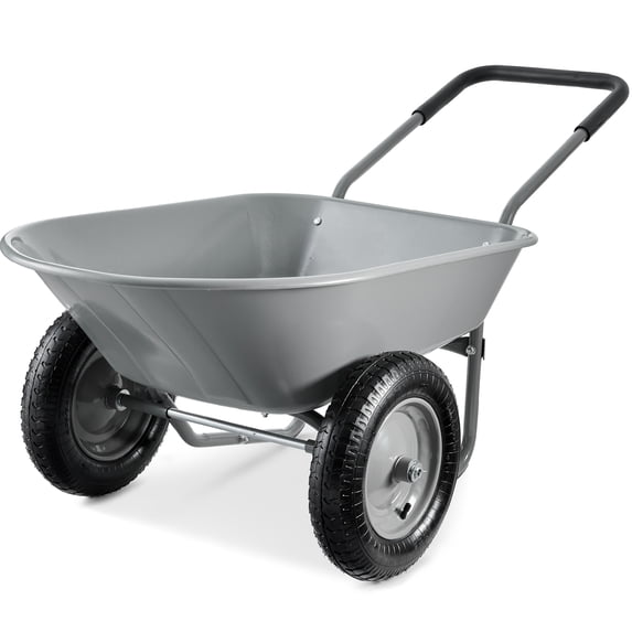 Best Choice Products Dual-Wheel Home Wheelbarrow Yard Garden Cart for Lawn, Construction - Gray