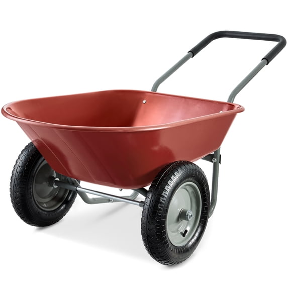 Best Choice Products Dual-Wheel Home Wheelbarrow Yard Garden Cart for Lawn, Construction - Red