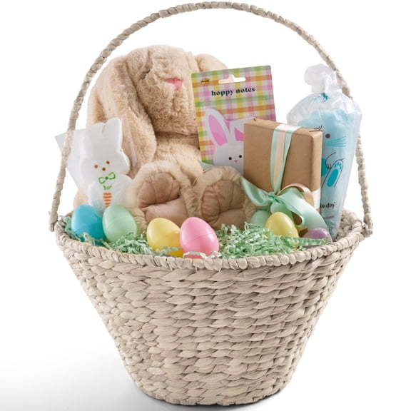 Best Choice Products Easter Basket, Large Woven Easter Basket for Kids w/ Collapsible Handle, Tapered Shape - White