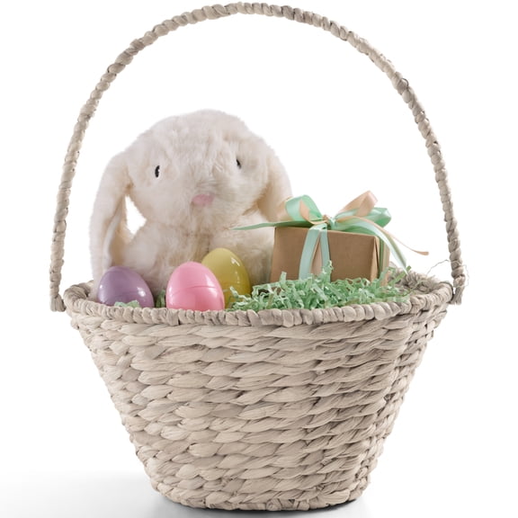 Best Choice Products Easter Basket, Small Woven Easter Basket for Kids w/ Collapsible Handle, Tapered Shape - White