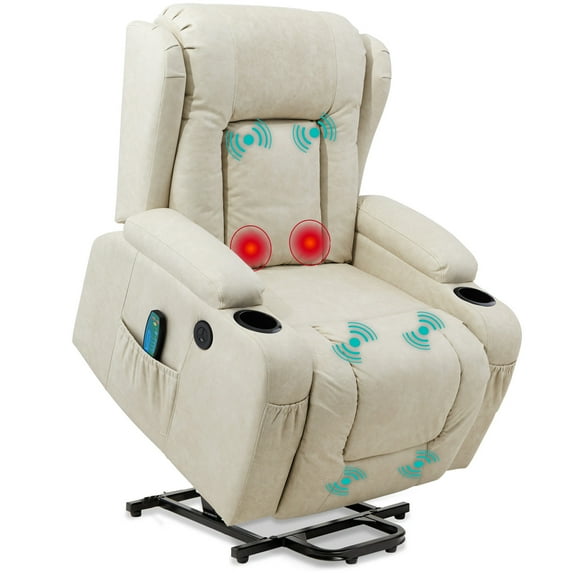 Best Choice Products Electric Power Lift Recliner Massage Chair Furniture w/ USB Port, Heat, Cupholders - Beige