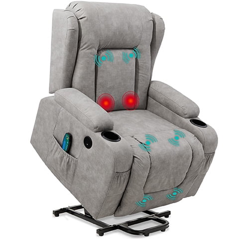 Best Choice Products Electric Power Lift Recliner Massage Chair Furniture w/ USB Port, Heat, Cupholders - Gray