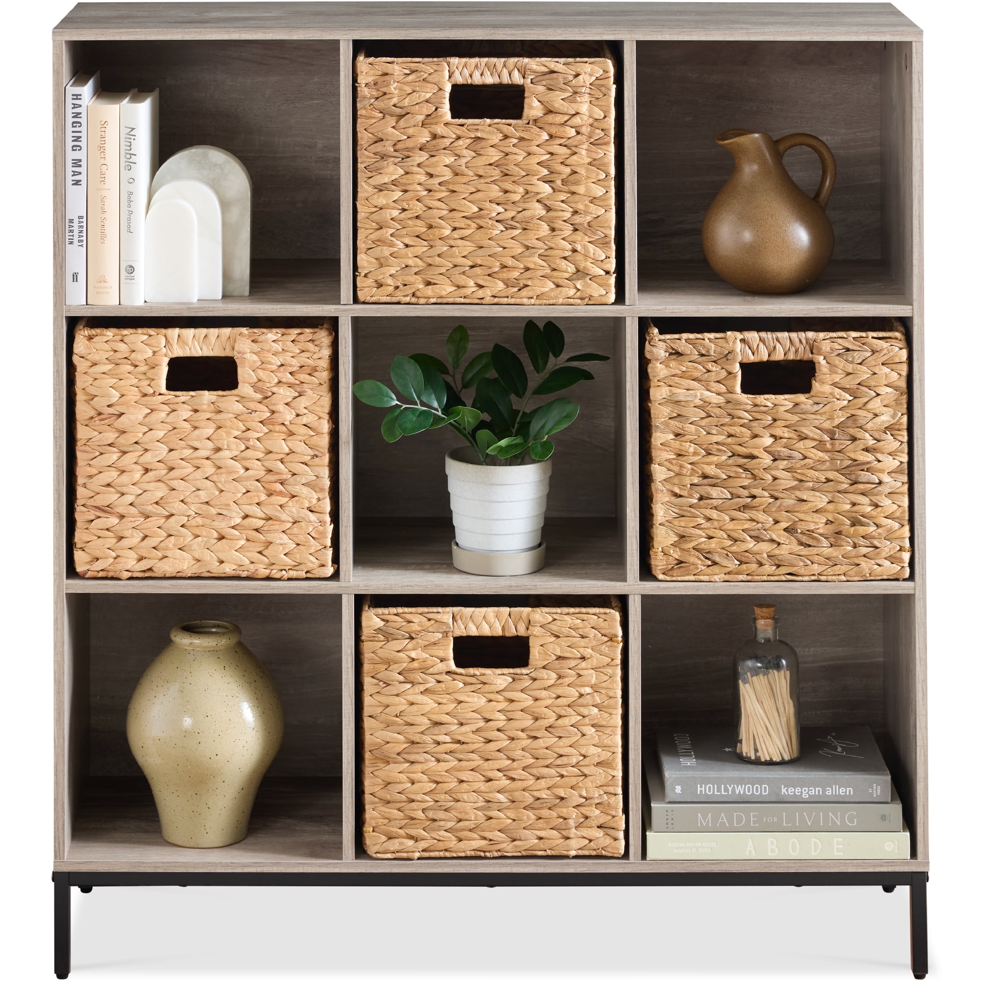 Best Choice Products Elevated 9-Cube Storage Organizer, 11in Shelf, Bookcase, Display Shelf, w/ Metal Legs  Greige