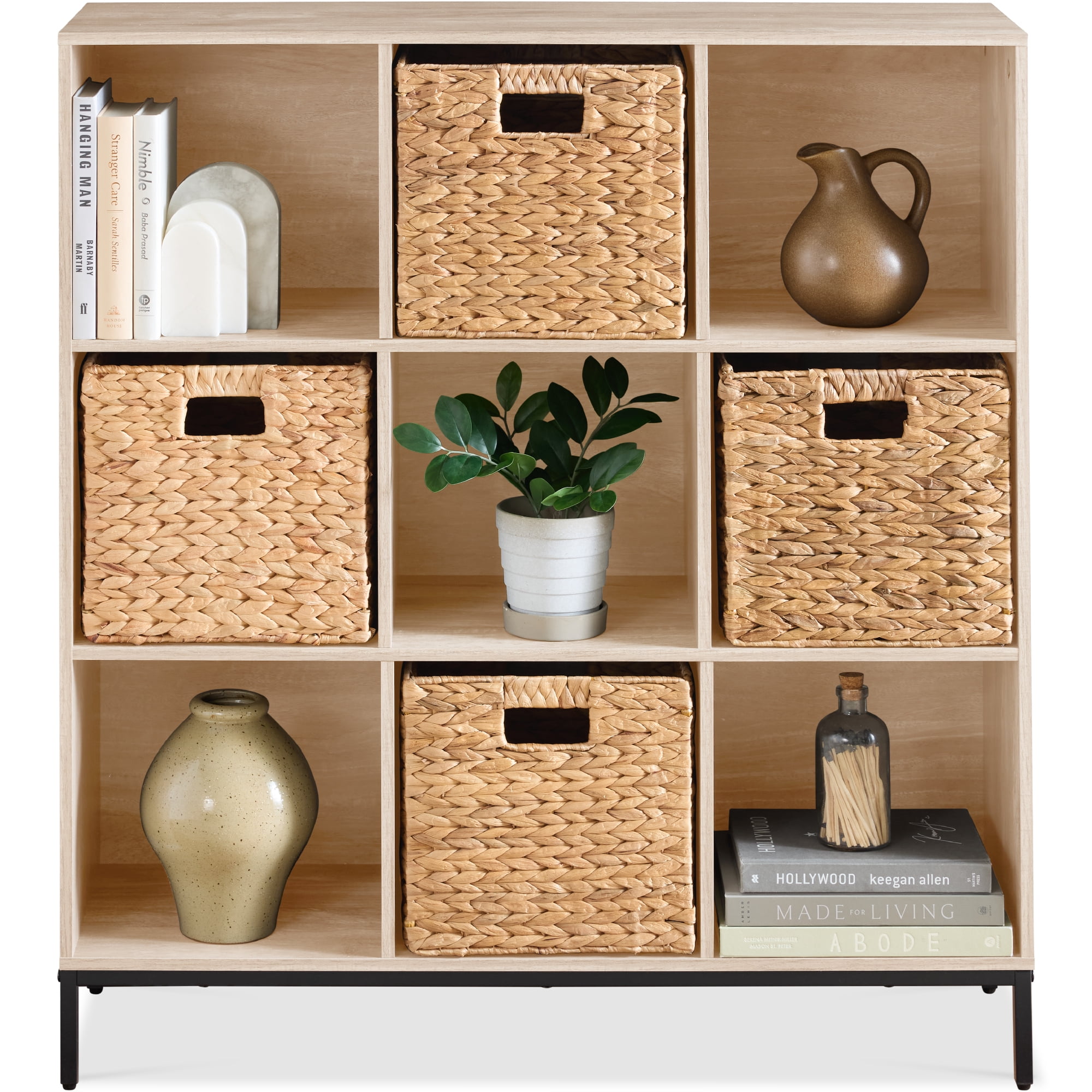 Best Choice Products Elevated 9-Cube Storage Organizer, 11in Shelf, Bookcase, Display Shelf, w/ Metal Legs  Light Oak