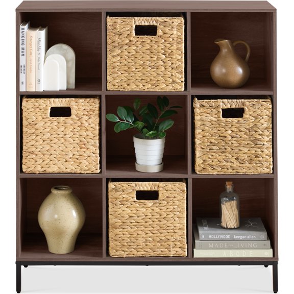 Best Choice Products Elevated 9-Cube Storage Organizer, 11in Shelf, Bookcase, Display Shelf, w/ Metal Legs  Walnut
