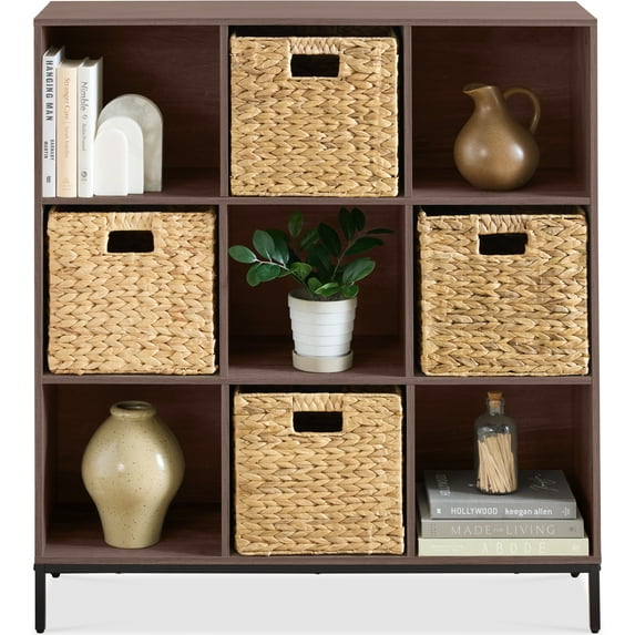 Best Choice Products Elevated 9-Cube Storage Organizer, 11in Shelf, Bookcase, Display Shelf, w/ Metal Legs Walnut